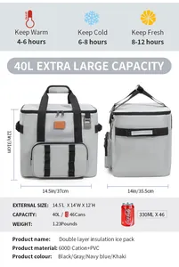 Detaillierte Spezifikationen für die 40L extra große isolierte Picknick-Kühltasche.