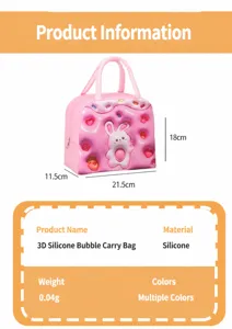 Gedetailleerde productspecificaties voor de cartoon konijn lunchtas met afmetingen.