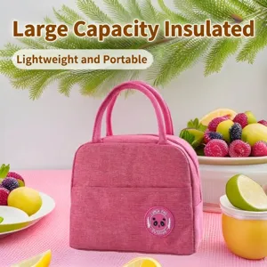 Sac Repas Isotherme Moderne Minimaliste en Tissu Oxford Avec Écusson Panda Mignon Sac Isotherme pour École Bureau Pique Nique