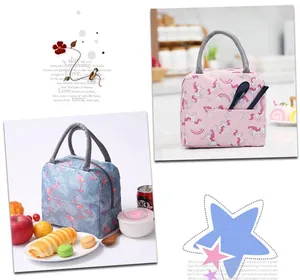 Insulated lunch bag with unicorn and flamingo patterns for students and commuters