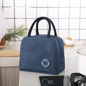 Premium navy blue insulated oxford cloth lunch bag with cute panda patch for office