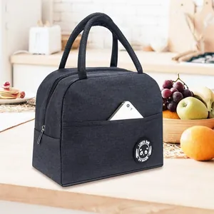 Insulated grey oxford cloth lunch bag for office and school commuters with pocket