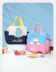 Borsa termica grande con tasche laterali e simpatiche stampe di animali a fumetti