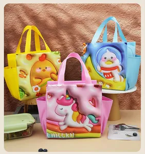 Portable insulated lunch bags for students with 3D cartoon unicorn and duck designs