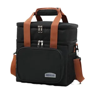 Isolierte doppellagige Picknicktasche mit orangen Trägern und einem Umhängeriemen