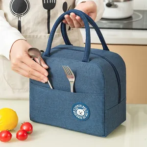 Sac à lunch isotherme de style japonais en bleu avec tissu imperméable et poignée