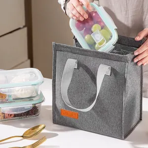 Large grey insulated lunch bag for bento boxes with durable fabric and handles