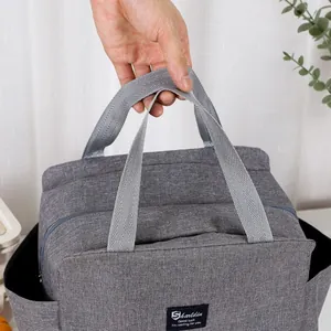 Bolsa térmica para almuerzo de tela Oxford gris con asa cómoda