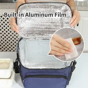Large capacity insulated lunch bag with dual pockets and thermal aluminum lining