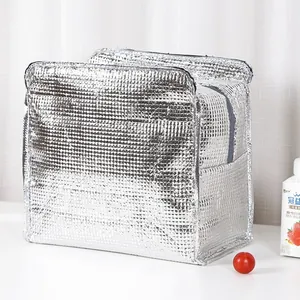 Sac à déjeuner isotherme argenté avec doublure en aluminium épais pour pique-nique