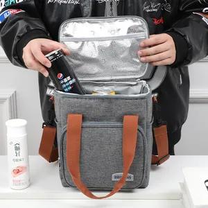 Große zweischichtige graue Isoliertasche für Picknicks im Freien und den Büroalltag