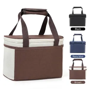 Borsa termica per il pranzo ad alta capacità con manici comodi in nero, blu e marrone