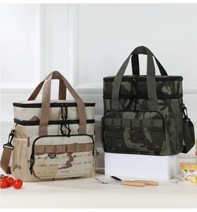 Zwei doppellagige Picknick-Kühltaschen mit Tarnmuster für Camping und Lebensmittel