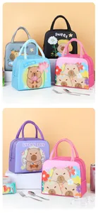 Cute cartoon capybara insulated lunch bags in multiple colors for school or office
