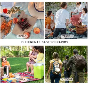 Collage mit Outdoor-Einsatzszenarien für große isolierte Picknicktaschen und Rucksäcke.