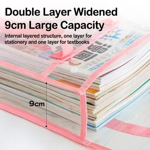 Bolsa de malla de PVC transparente rosa de gran capacidad con fuelle de 9 cm