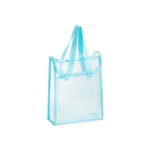 Bolsa de transporte grande de PVC transparente e impermeable con asas azul claro