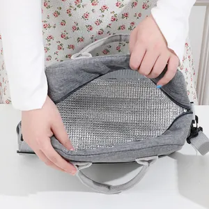 Large capacity insulated grey lunch bag with thermal foil lining for work or school