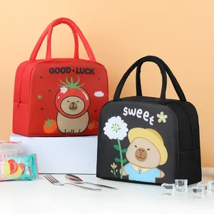 Adorable cartoon capybara insulated bento lunch bag for kids school and office