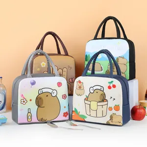 Cartoon Capybara Insulated Lunch Bag Portable Oxford Cloth Thermal Bento Box Bag For School Office Picnic Travel Handheld Bag