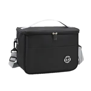 Large capacity insulated lunch bag with shoulder strap for picnics and outdoor use