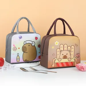 Cute cartoon capybara insulated lunch bags for school and work
