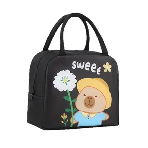 Cute cartoon capybara insulated lunch bag for school and office use with sweet print