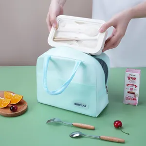 Mint green insulated lunch bag with portable handle and waterproof fabric for school