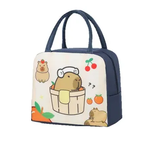 Insulated lunch bag with cute cartoon capybara print for portable meals at school or work