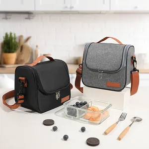 Sac à Déjeuner Isotherme Portable en Tissu Oxford Avec Bandoulière Réglable pour Travail École Bureau Pique-nique Sac Isotherme Extérieur