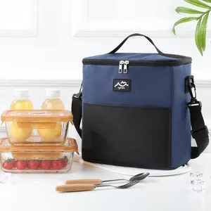 Grand sac isotherme bleu avec bandoulière pour camping bureau et préparation repas.