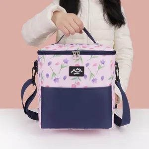 Sac à déjeuner isotherme à fleurs avec bandoulière pour l'école ou camping