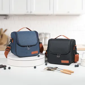Sac à lunch isotherme en tissu cationique avec bandoulière pour le travail, l'école ou le pique-nique