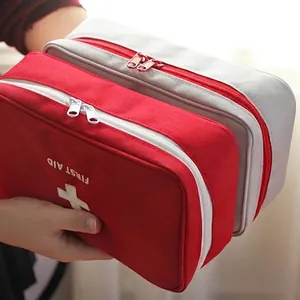 Grande trousse de premiers secours portable et sac de rangement médical rouge et gris