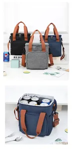 Spacious insulated lunch bag for camping with top-handle and shoulder strap