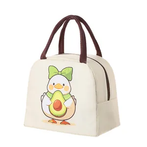Cute cartoon duck lunch bag featuring avocado print, insulated for fresh meal storage