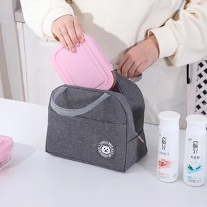 Sac à déjeuner isotherme gris de qualité avec doublure étanche et logo d'ours