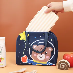 Insulated lunch bag for work or school featuring a cute cartoon bear astronaut design
