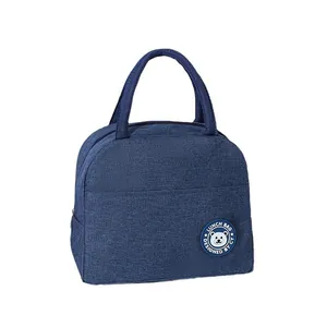 Sac à lunch isotherme bleu marine pour le bureau et l'école avec un joli logo d'ours