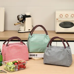 Borsa Termica a Righe alla Moda in Tessuto Oxford Borsa Porta Pranzo Portatile per Ufficio Scuola Picnic Viaggi all'Aperto