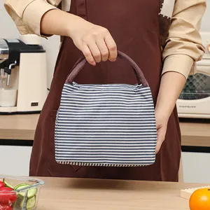 Borsa termica a righe bianche e blu con manici per il pranzo in ufficio e scuola