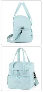 Detail einer hellblauen doppellagigen isolierten Lunchtasche mit Steppmuster