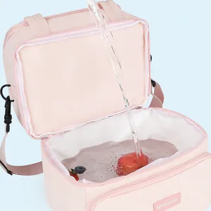 Isolierte doppellagige Lunchtasche in Rosa mit wasserdichtem und auslaufsicherem Futter