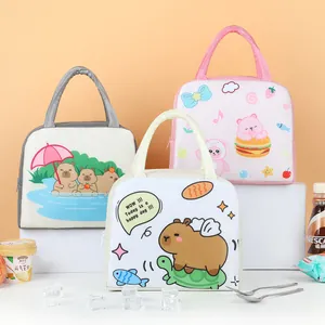 Portable cartoon insulated lunch bags with cute capybara patterns for school children