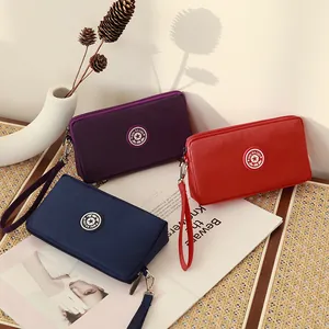 Long Portefeuille Minimaliste Couleur Unie Sac Pour Téléphone Grande Capacité Pochette Pour Femme Polyester Voyage Porte-Monnaie