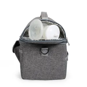 Bolsa térmica grande gris con correa de hombro ajustable y forro térmico de aluminio.