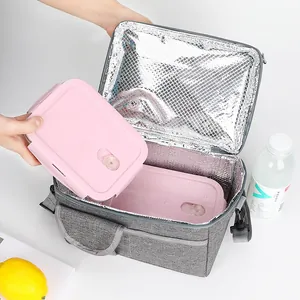 Bolsa de almuerzo térmica grande con fiambreras rosas portátiles para el picnic