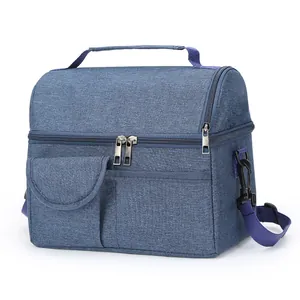 Bolsa de almuerzo aislante azul de gran capacidad con correa ajustable para hombro.