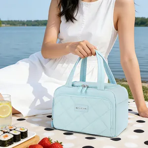Grote geïsoleerde lunchtas in lichtblauw gewatteerd ontwerp voor dames picknick