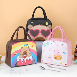 Selection of three insulated lunch bags featuring cute cartoon bear designs and patterns